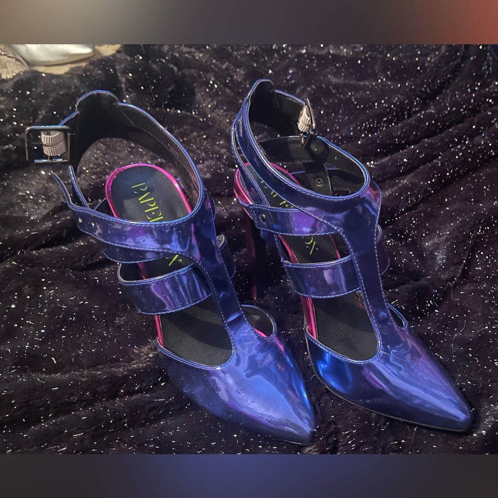 Paper Fox Metallic Blue Strappy Heels